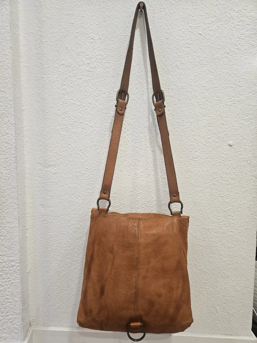 Vintage The Limited Tan Brown Textured Genuine Leather Crossbody Messenger Bag